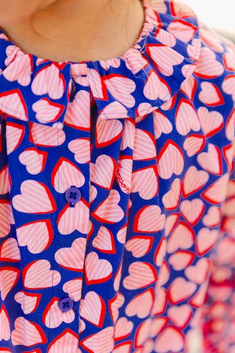 Blouse - Avril bleue popeline de coton imp coeur - Image principale