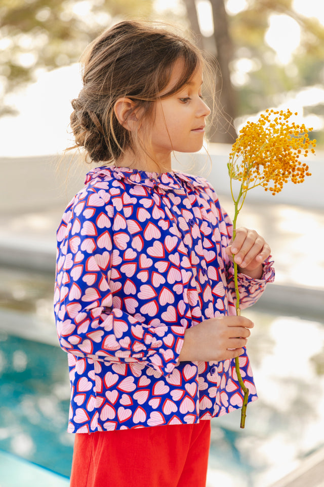 Blouse - Avril bleue popeline de coton imp coeur - Image principale