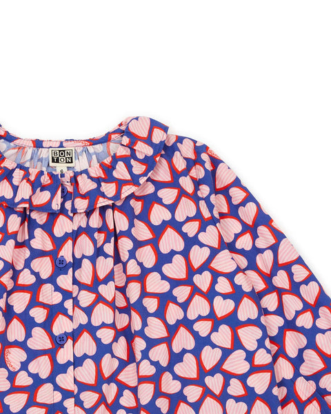 Blouse - Avril bleue popeline de coton imp coeur - Image principale