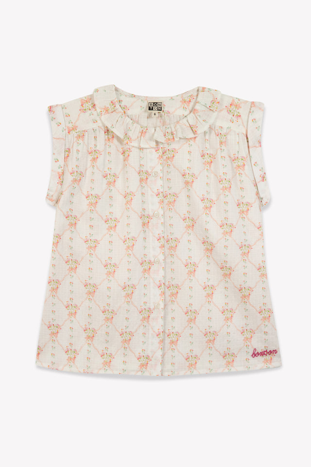 Blouse - Nectarine rose coton façonné imprimé - Image principale