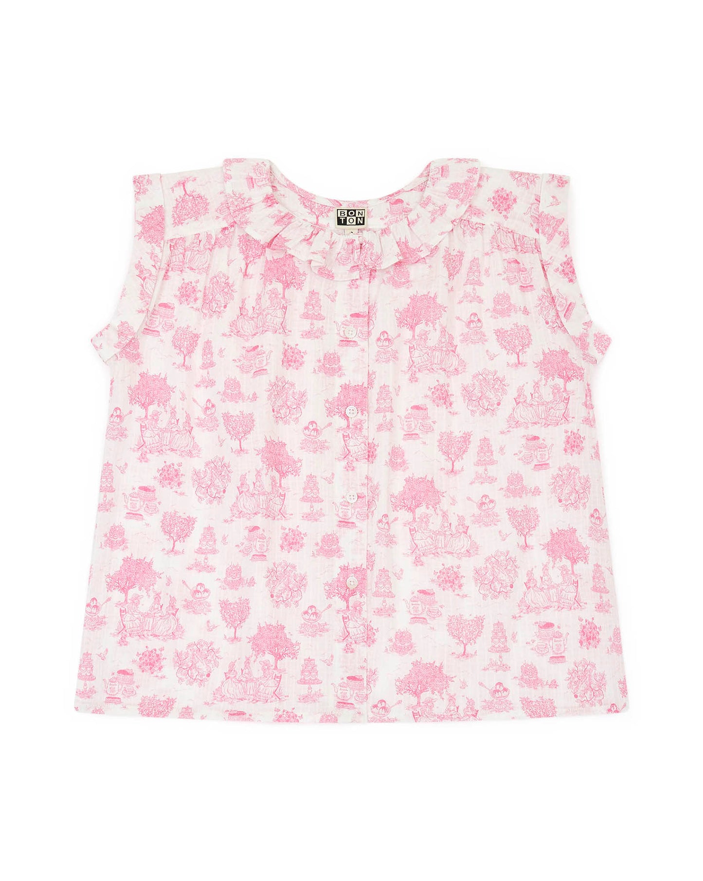 Blouse - Nectarine rose coton façonné imprimé