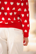 Sweater - Paula Red cotton Jacquardheart
