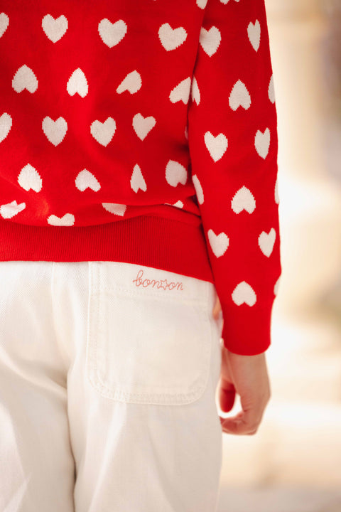 Pull - Paula rouge coton jacquard coeur - Image principale