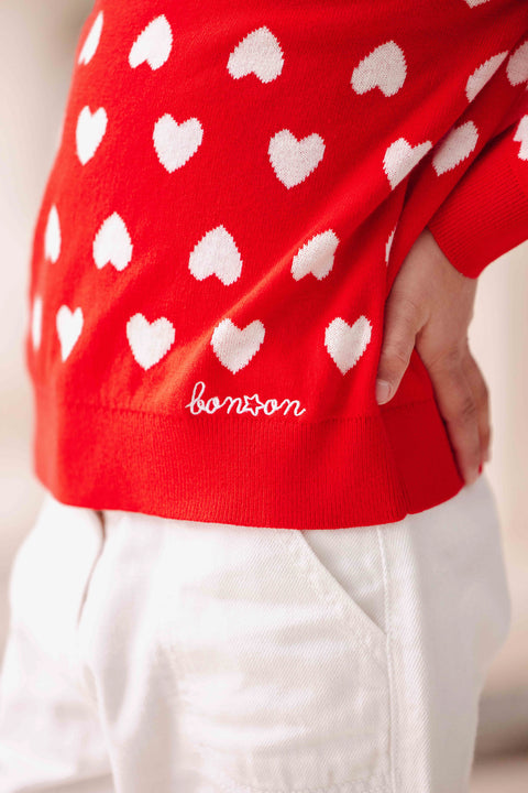 Pull - Paula rouge coton jacquard coeur - Image principale