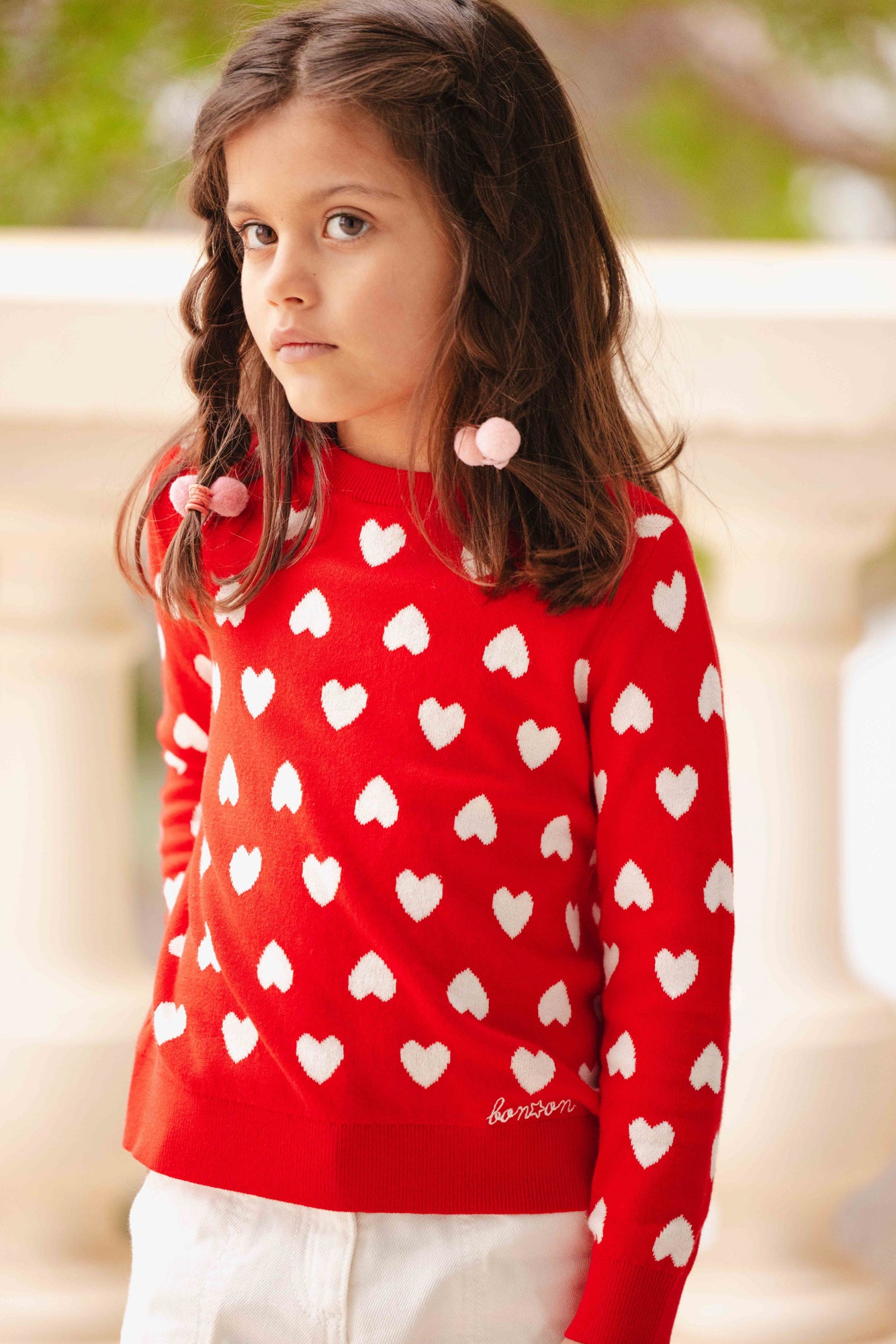 Sweater - Paula Red cotton Jacquardheart