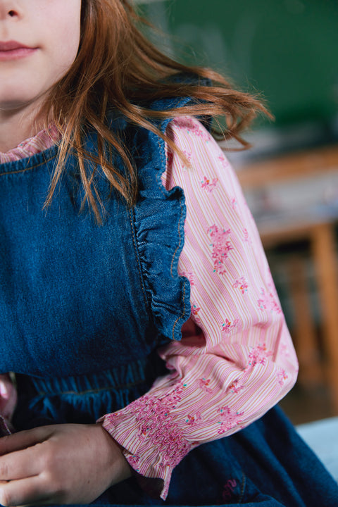 Blouse - Ficelle rose clair rayé et fleuri - Image principale