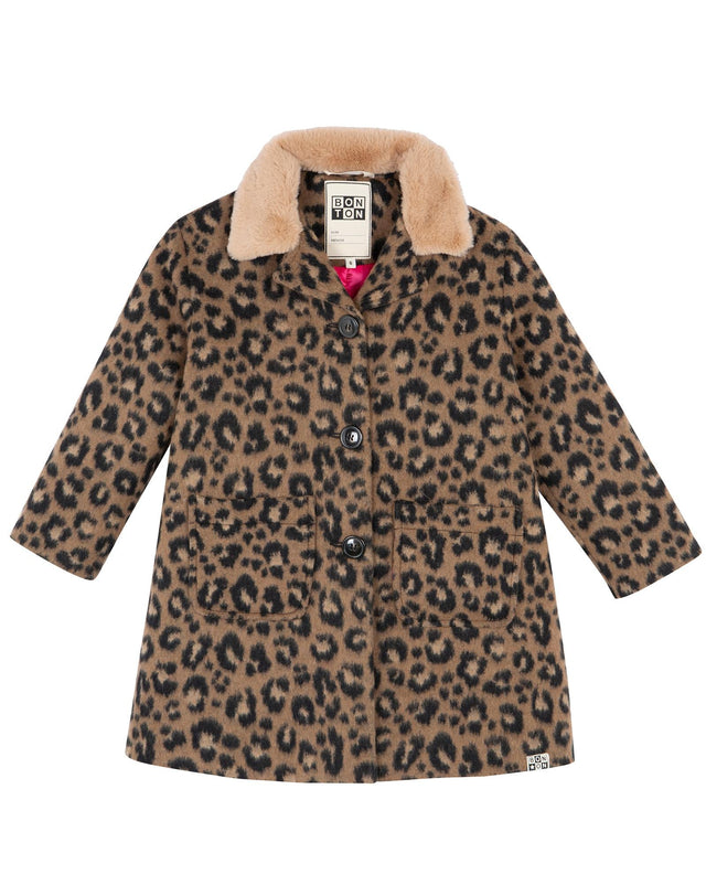 Manteau - Hilda marron en lainage imprimé léopard - Image principale