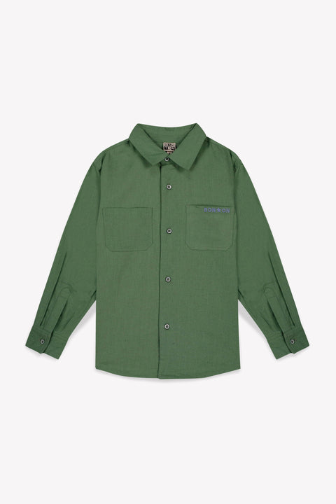 Shirt - Green paname cotton canvas and linen - Image principale