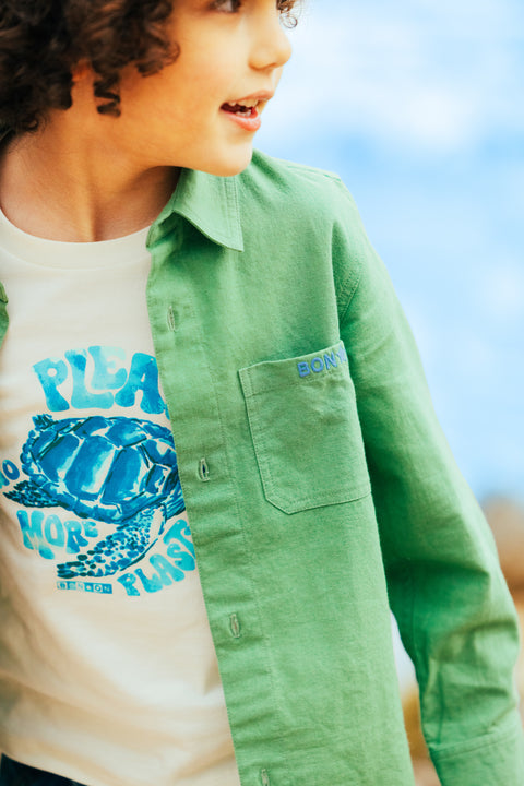 Shirt - Green paname cotton canvas and linen - Image principale