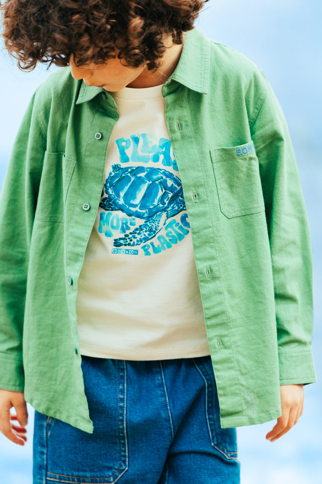 Shirt - Green paname cotton canvas and linen - Image principale