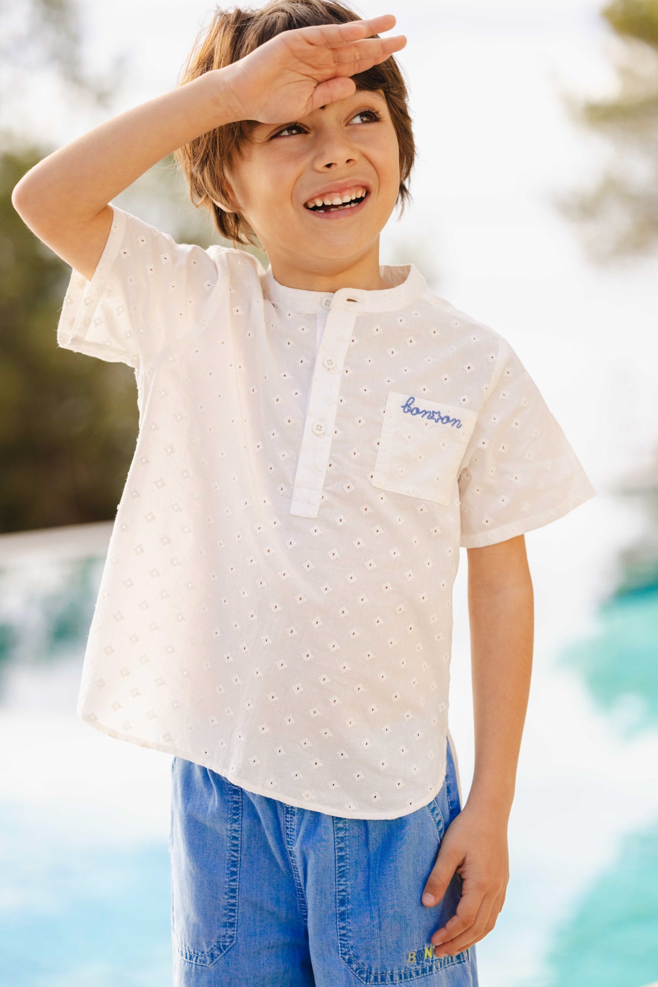 Chemise - Garou blanche voile de coton façonné