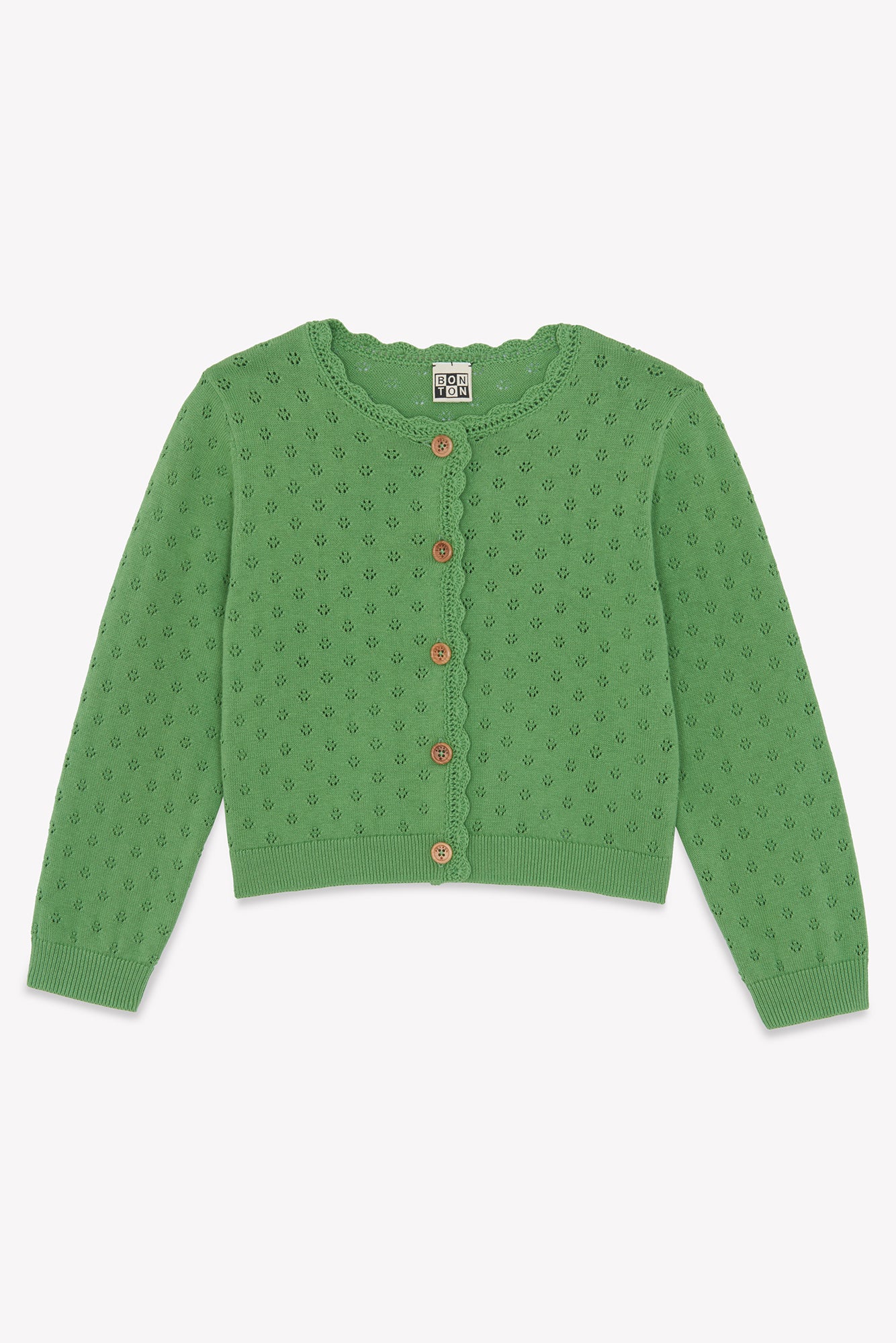 Cardigan - Lou vert coton maille ajourée