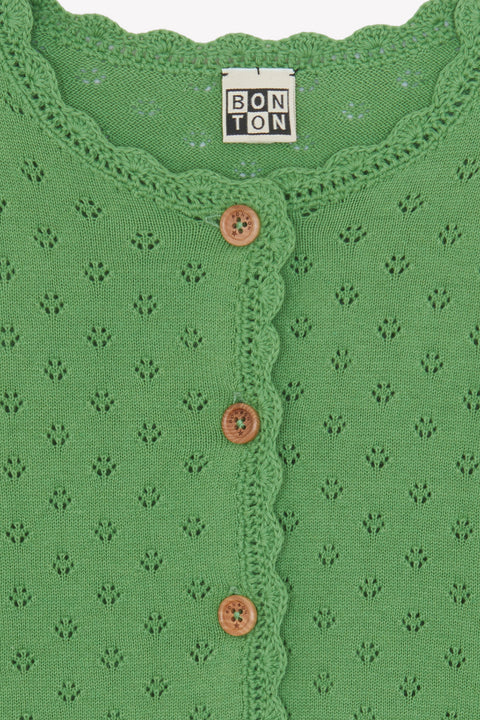 Cardigan - Lou vert coton maille ajourée - Image principale