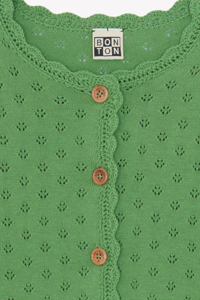Cardigan - Lou vert coton maille ajourée - Image alternative