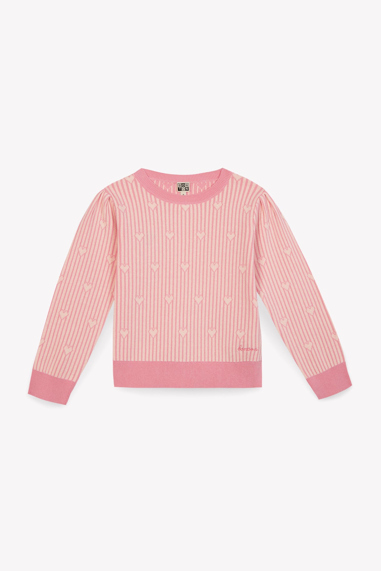 Pull - Paula rose coton jacquard coeur