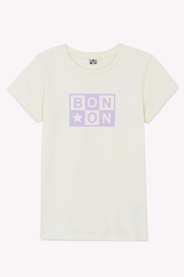 Tee-shirt - Tubo écru coton organique logo lila - Image principale