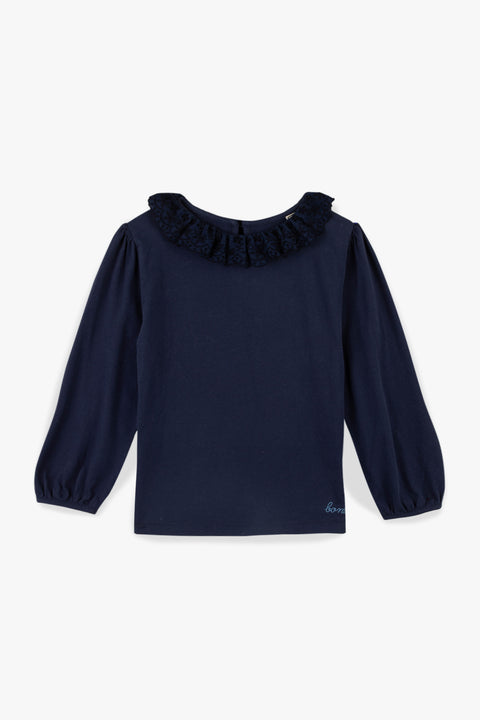 T-shirt - Juna navy bonton col volanté - Image principale