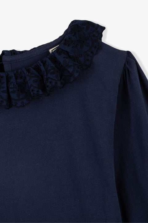 T-shirt - Juna navy bonton col volanté - Image principale