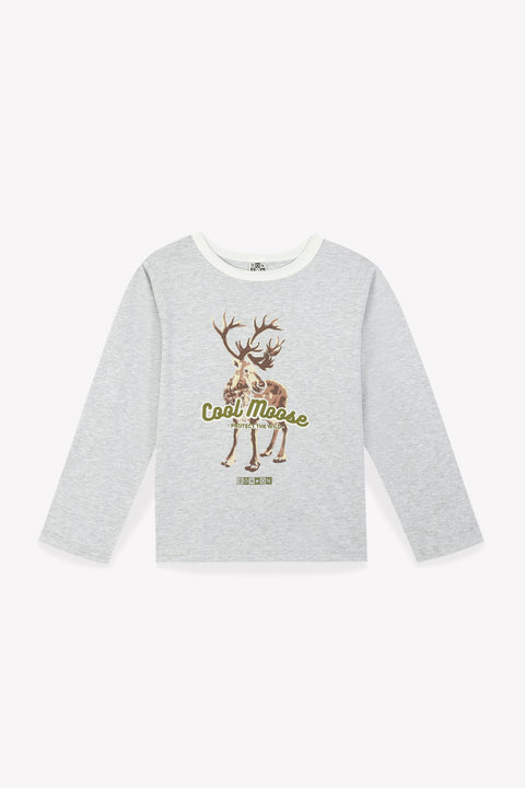 T-shirt - Taxo gris chiné illustration renne - Image principale