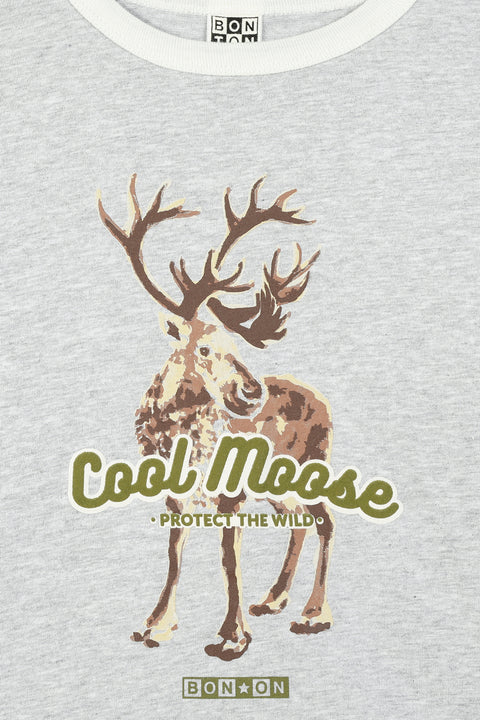 T-shirt - Taxo gris chiné illustration renne - Image principale
