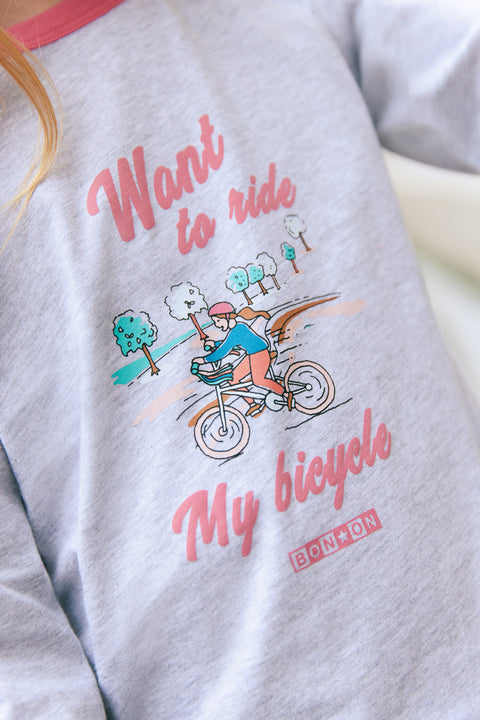 T-shirt - Tipi gris chiné illustration "Bicycle" - Image principale