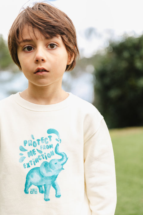 Sweat - Smile écru molleton coton imprimé éléphant - Image principale