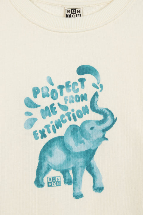 Sweat - Smile écru molleton coton imprimé éléphant - Image principale