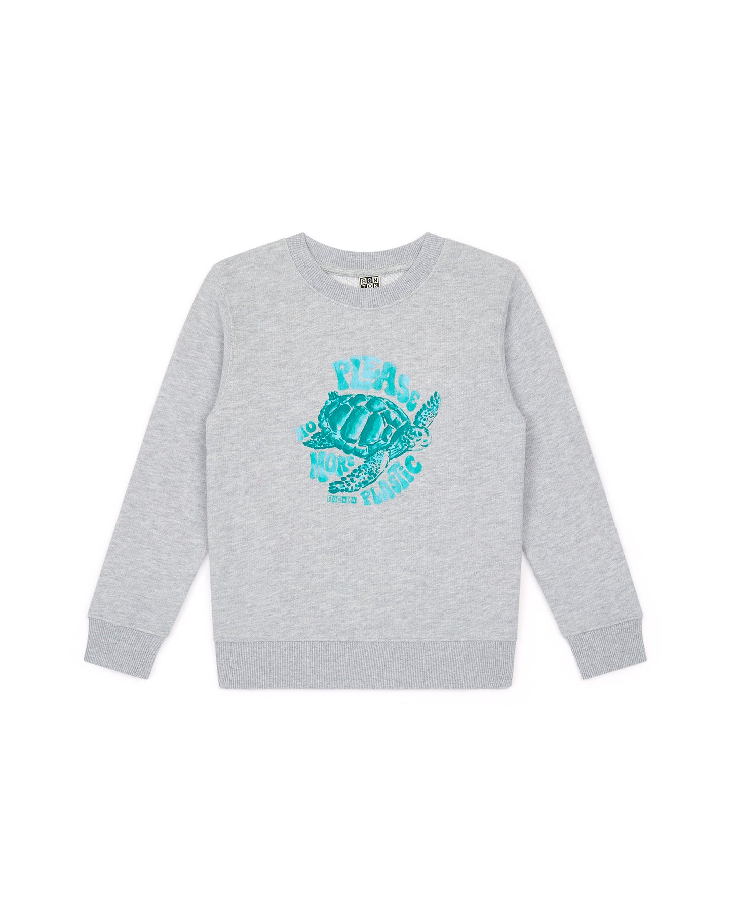 Sweat - Smile gris molleton coton imprimé tortue