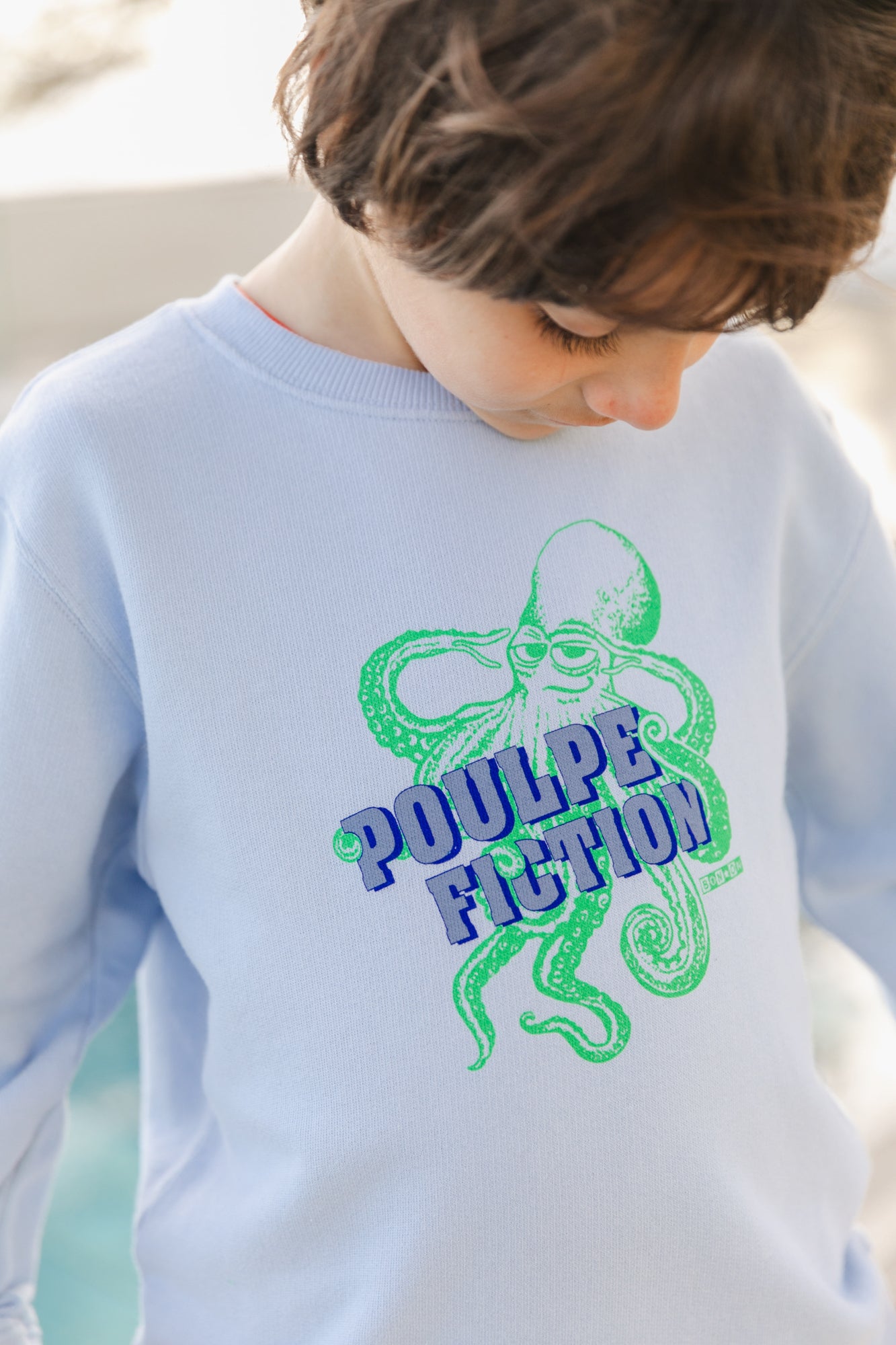 Sweatshirt - smile Blue Fleece cotton Print octopus