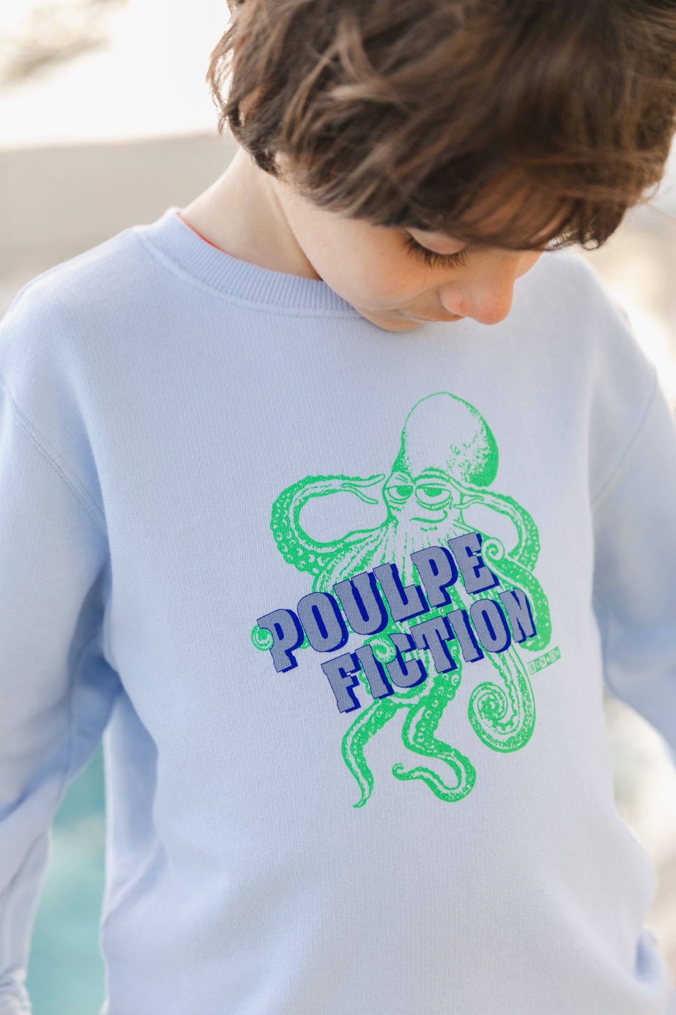 Sweat - Smile bleu molleton coton imprimé poulpe