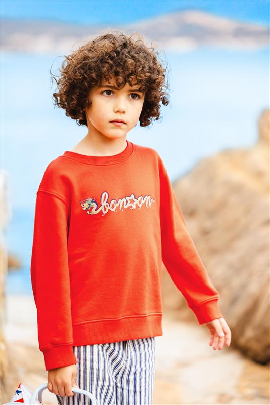 Sweat - Smile rouge molleton coton imprimé dragon