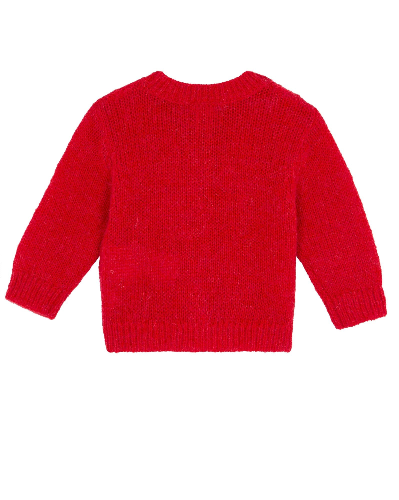 Cardigan Mini Bernard rouge bébé en maille ajourée