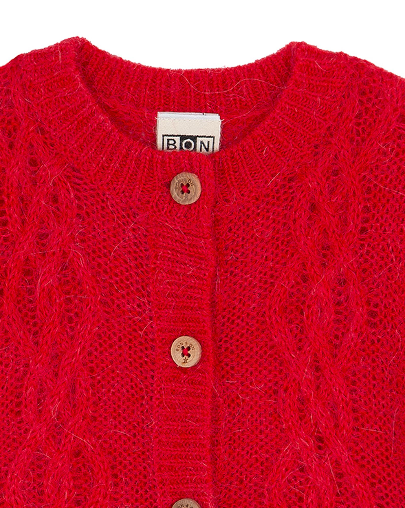 Cardigan Mini Bernard rouge bébé en maille ajourée