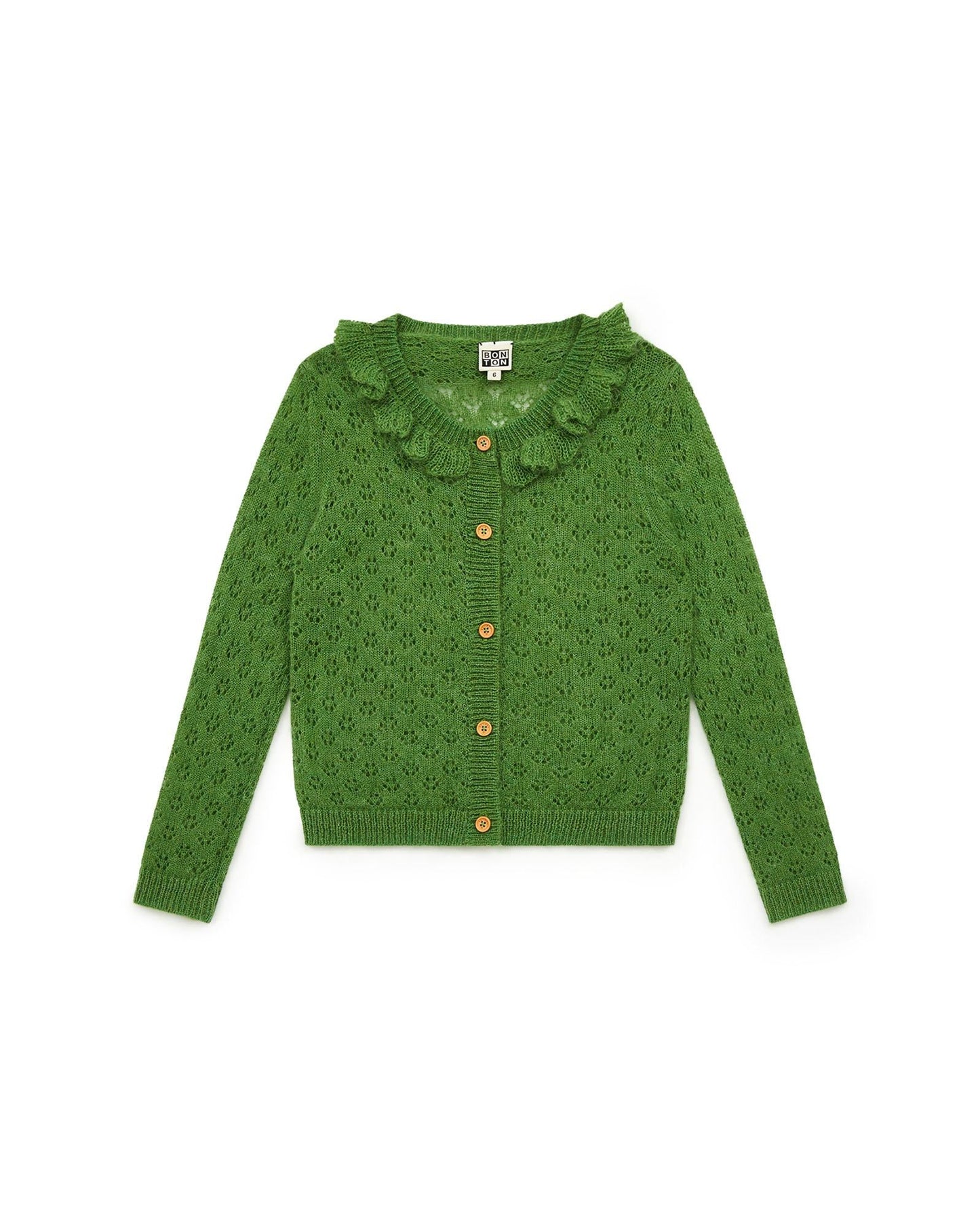 Cardigan - Corolle vert en tricot ajouré