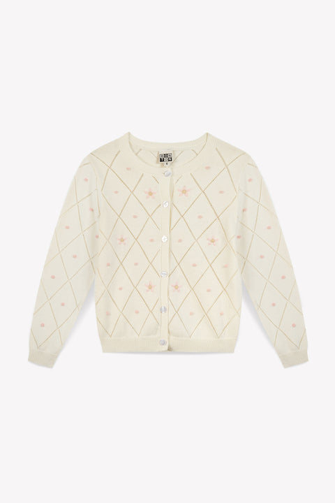 Cardigan - Lilou ecru cotton fancy - Image principale