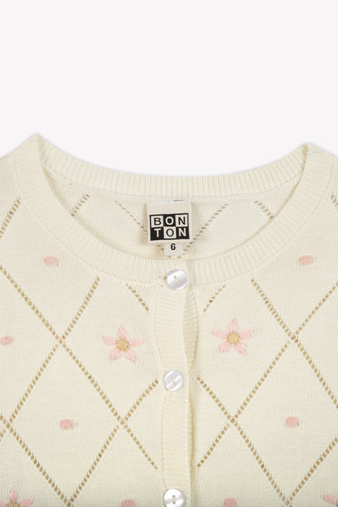 Cardigan - Lilou ecru cotton fancy - Image principale