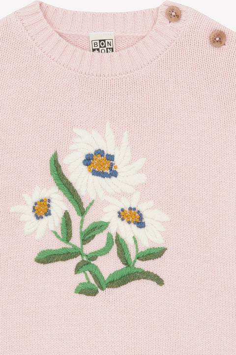 Pull - Misty rose broderie fleuri - Image principale