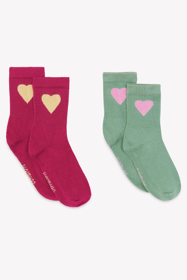 Lot 2 Socks - Fuschias/green heart - Image principale