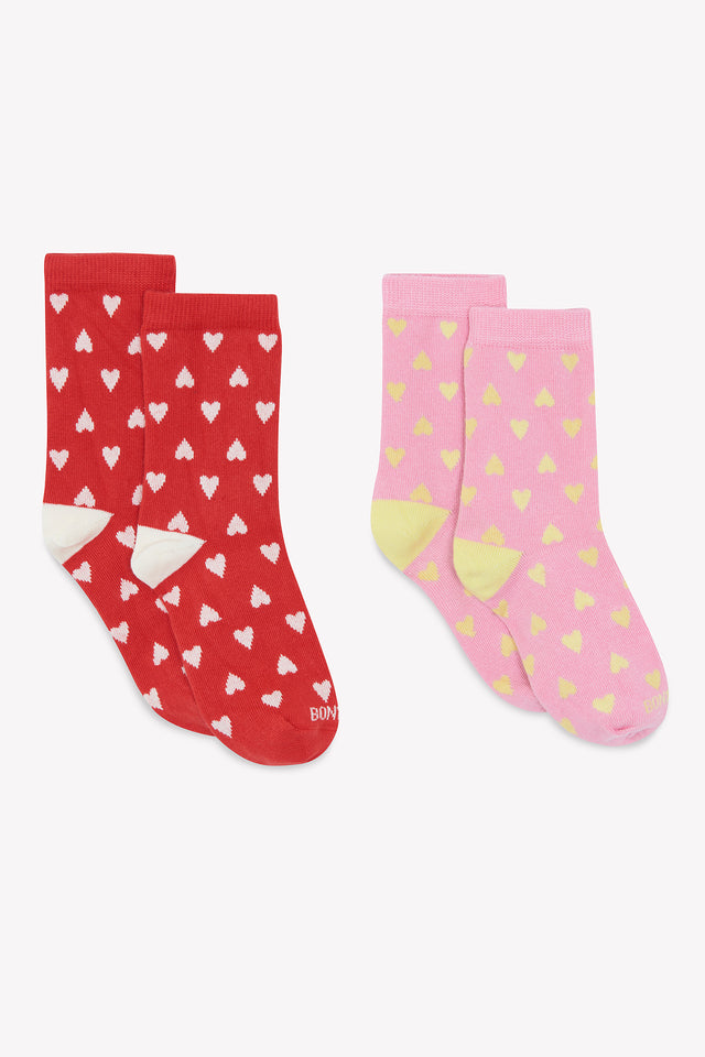 Lot 2 Chaussettes - rouges/roses jacquard coeur - Image principale