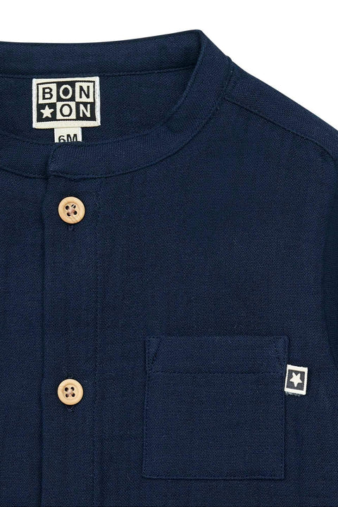 Chemise - Inter bleue Bébé en gaze 100% coton biologique certifié GOTS - Image principale