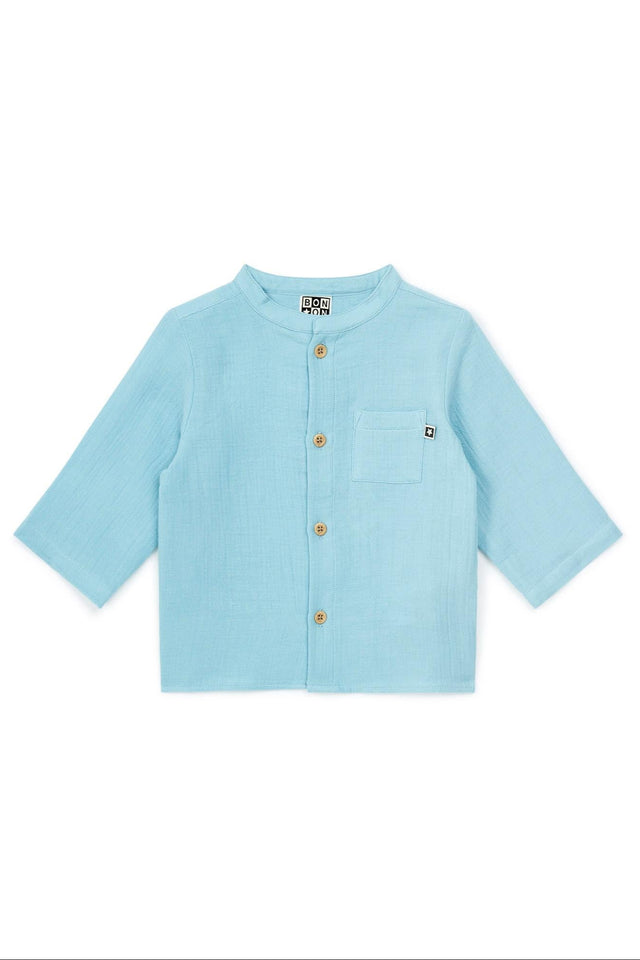 Chemise - Inter bleue Bébé en gaze 100% coton biologique certifié GOTS - Image principale