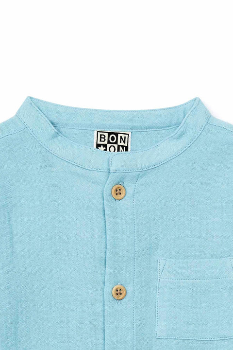 Chemise - Inter bleue Bébé en gaze 100% coton biologique certifié GOTS - Image principale