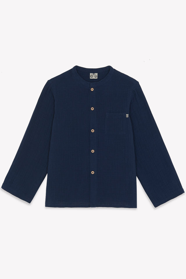 Chemise - Internet bleue en gaze 100% coton biologique certifié GOTS - Image principale