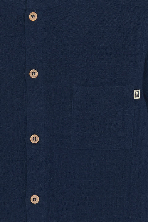 Chemise - Internet bleue en gaze 100% coton biologique certifié GOTS - Image principale