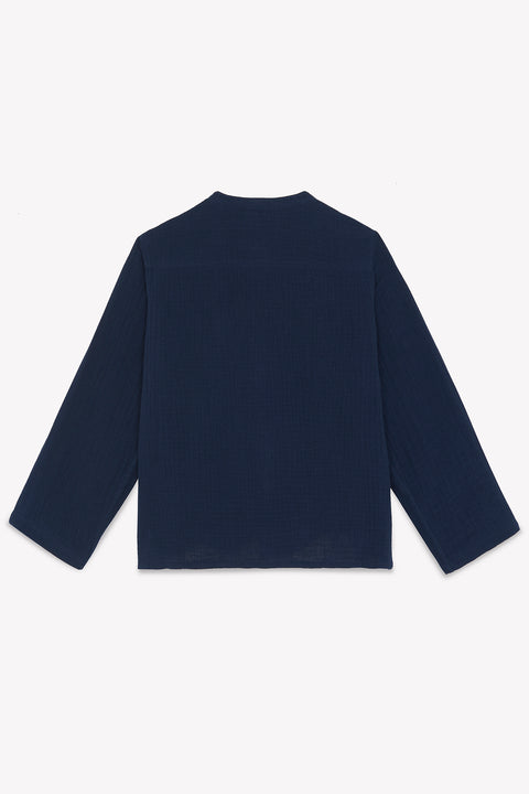 Chemise - Internet bleue en gaze 100% coton biologique certifié GOTS - Image principale