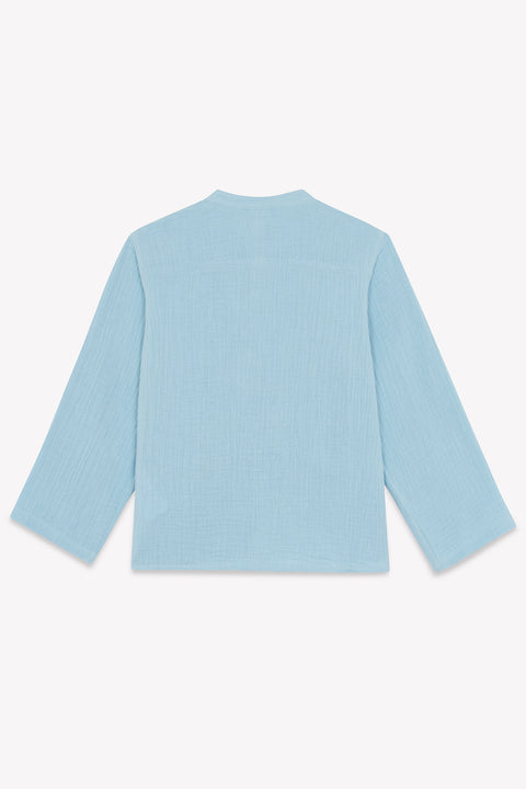 Chemise - Internet bleue en gaze 100% coton biologique certifié GOTS - Image principale