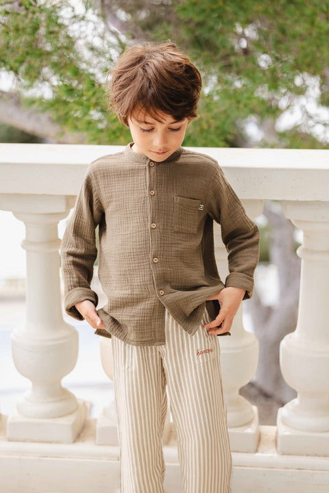Shirt - Green web in 100% organic cotton gauze - Image principale