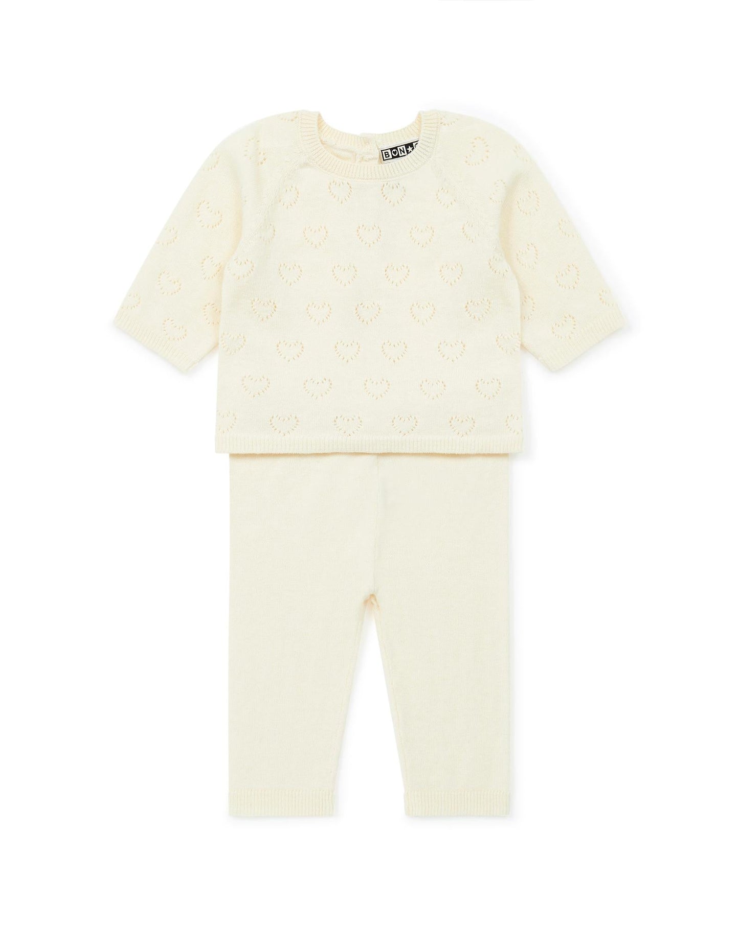 Ensemble - de naissance beige Bébé à coeur ajouré en coton cachemire