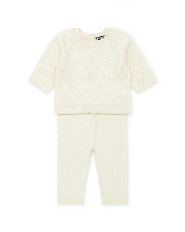 Ensemble - Naissance beige Bébé à coeur ajouré en coton cachemire - Image principale
