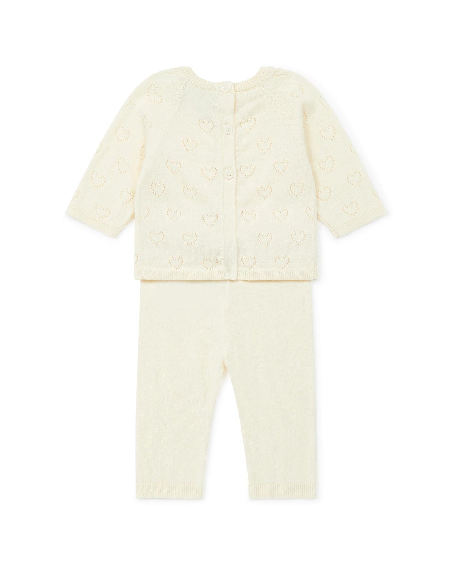 Ensemble - Naissance beige Bébé à coeur ajouré en coton cachemire